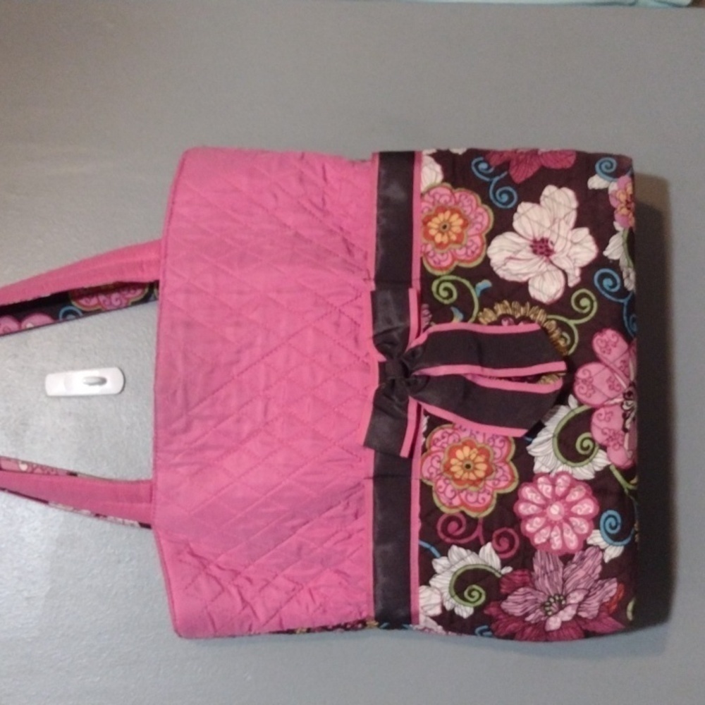 BELVAH quilted diaper bag w/ bow pink and floral Barbiecore